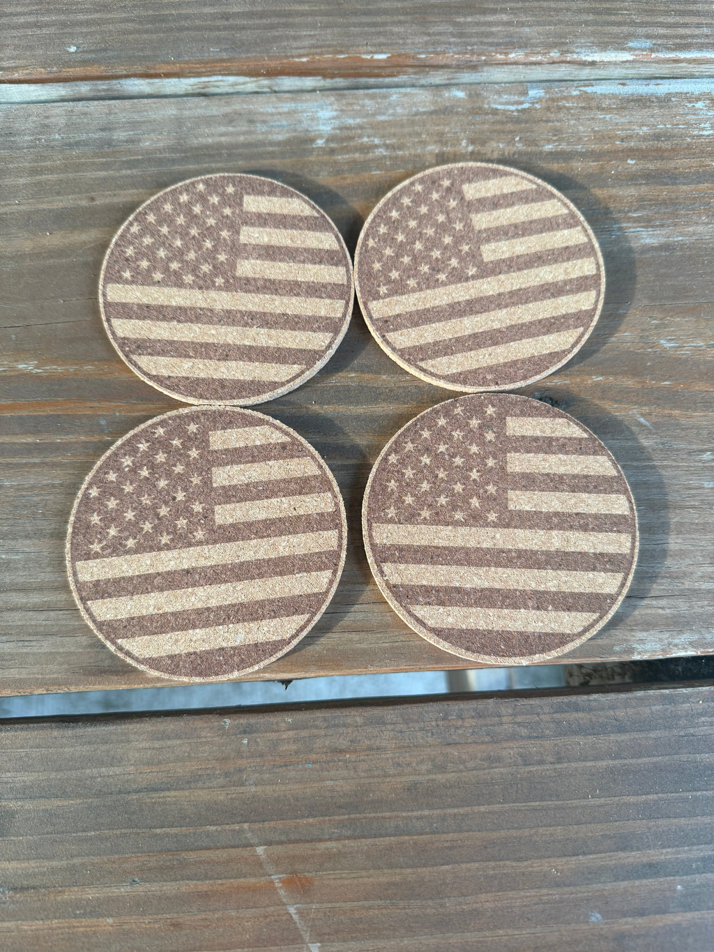 Patriotic American Flag Cork Coasters  (Set of 4)