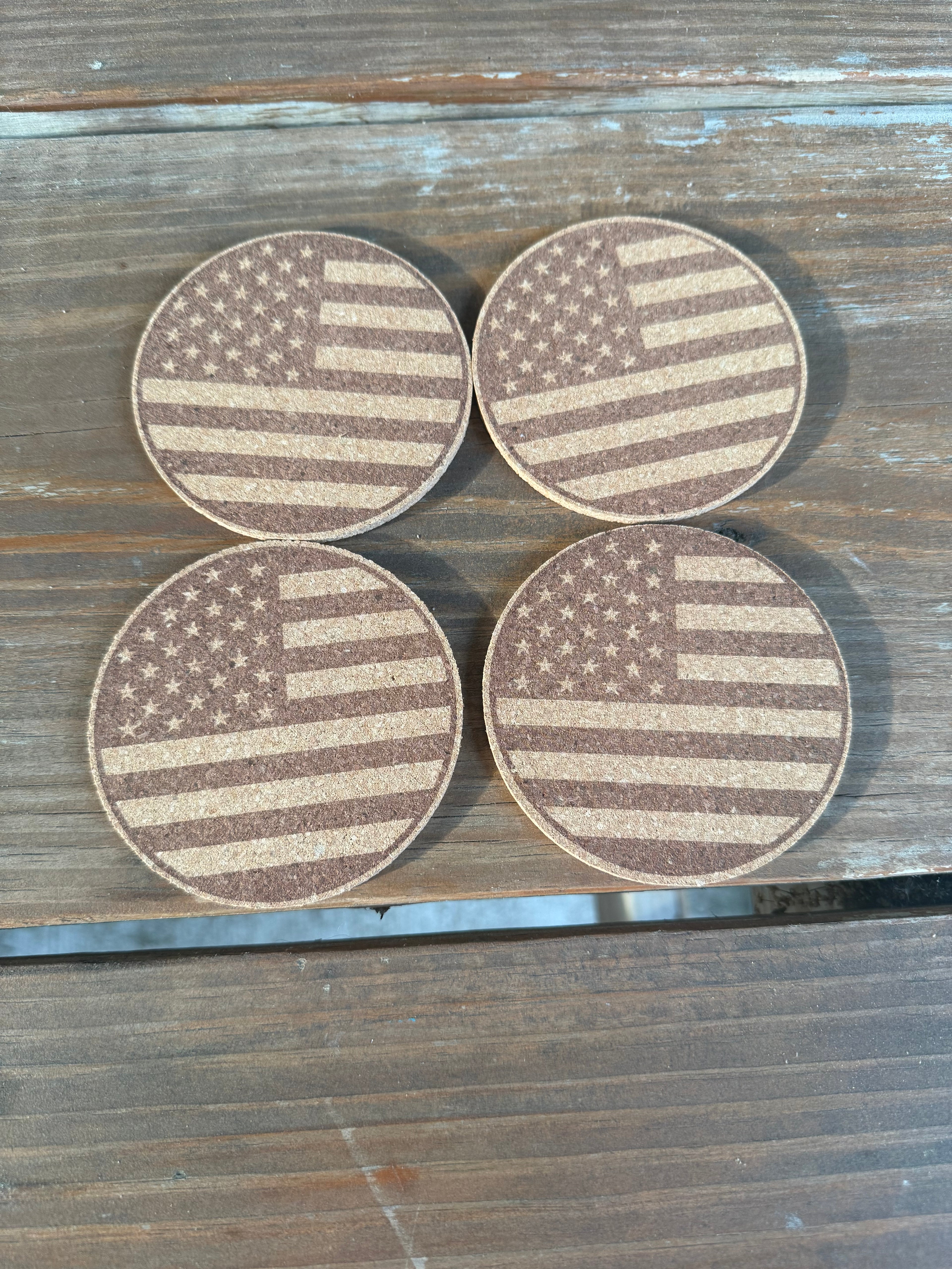 Patriotic American Flag Cork Coasters  (Set of 4)
