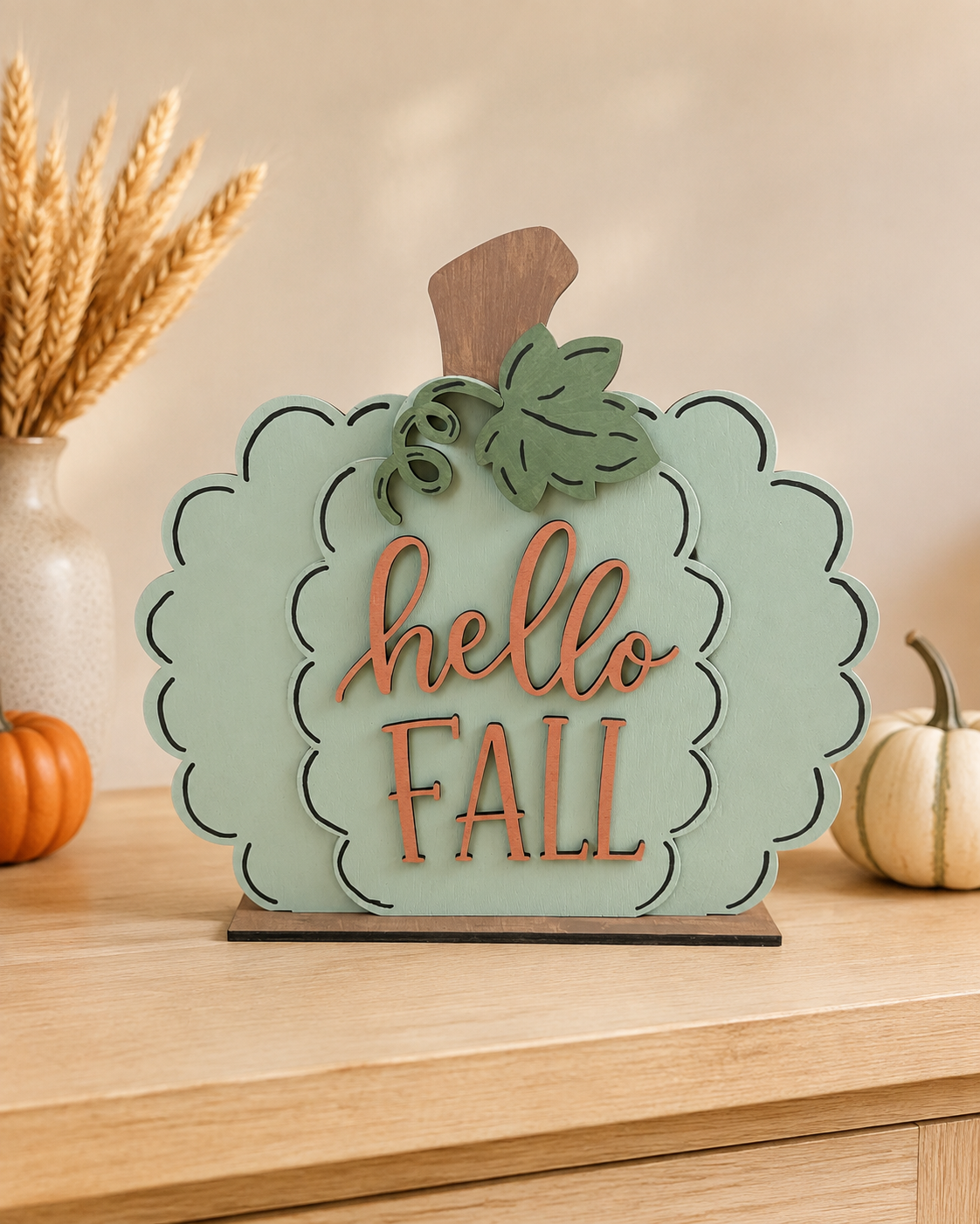 Hello Fall Pumpkin Shelf Sitter (Painted)
