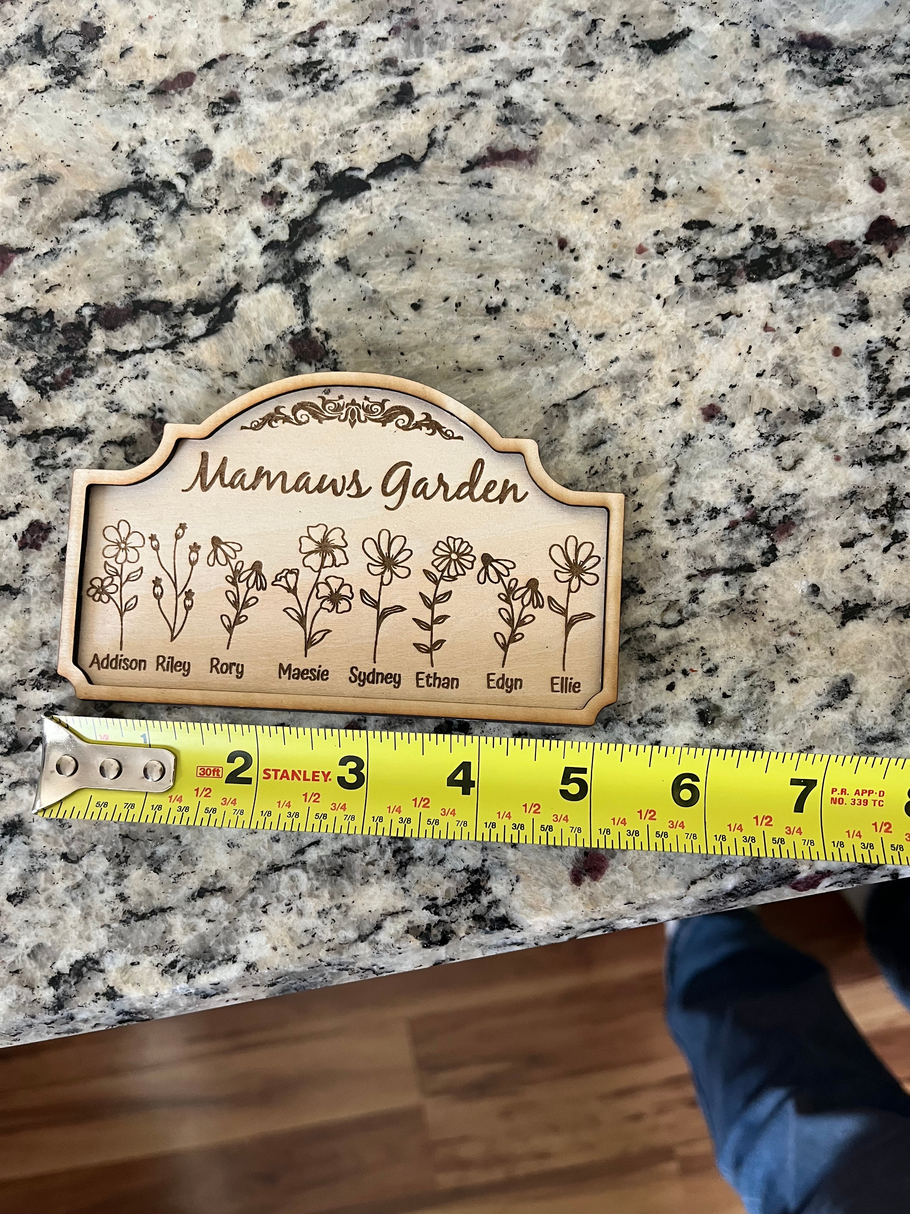 Custom Engraved "Grandma's Garden" Wooden Plaque