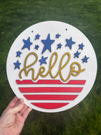 Patriotic Welcome Sign – 12" Round Americana Decor