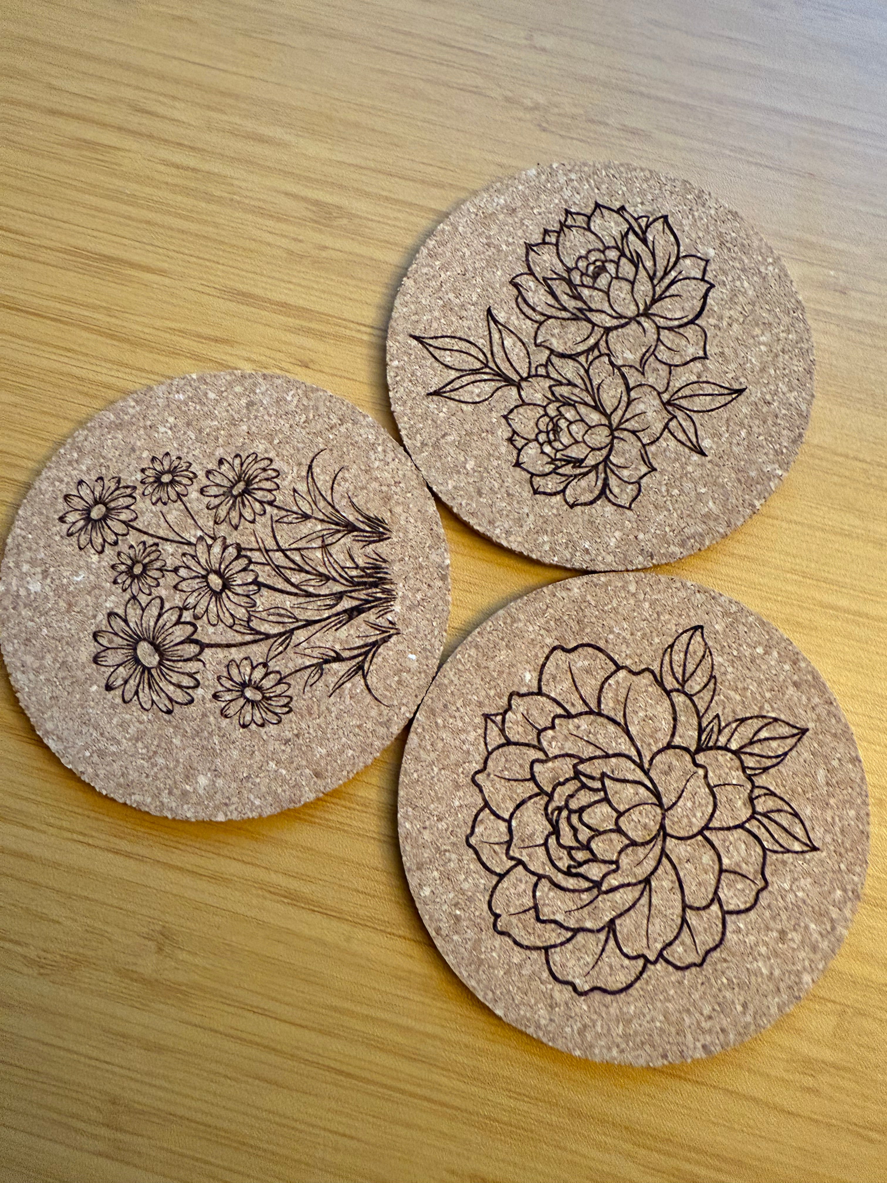 Flower Themed Engraved Coasters