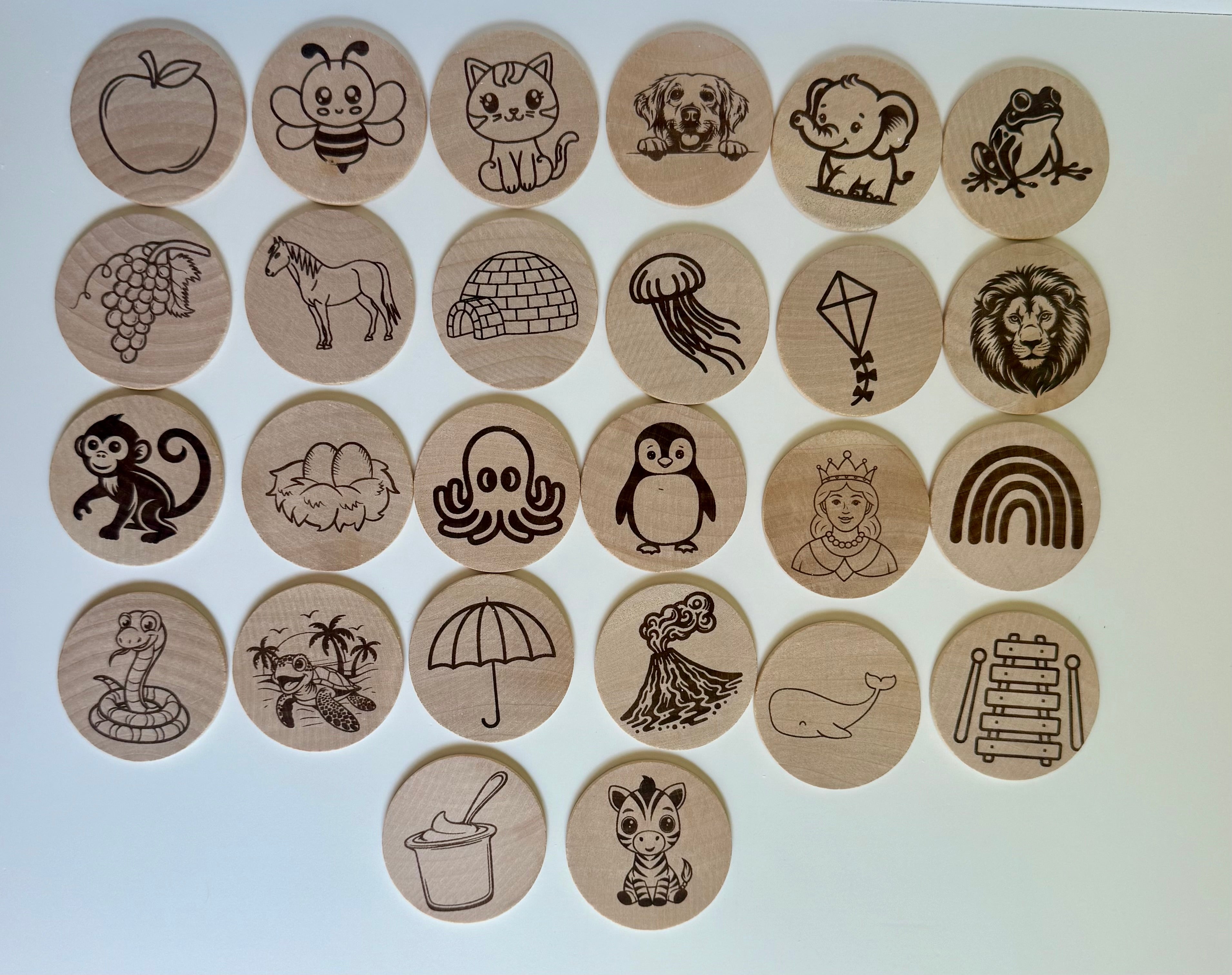 Wooden Alphabet Tiles – Capital Letters & Matching Images