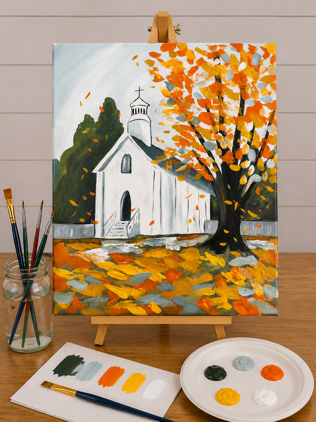Autumn Church Canvas Art Kit