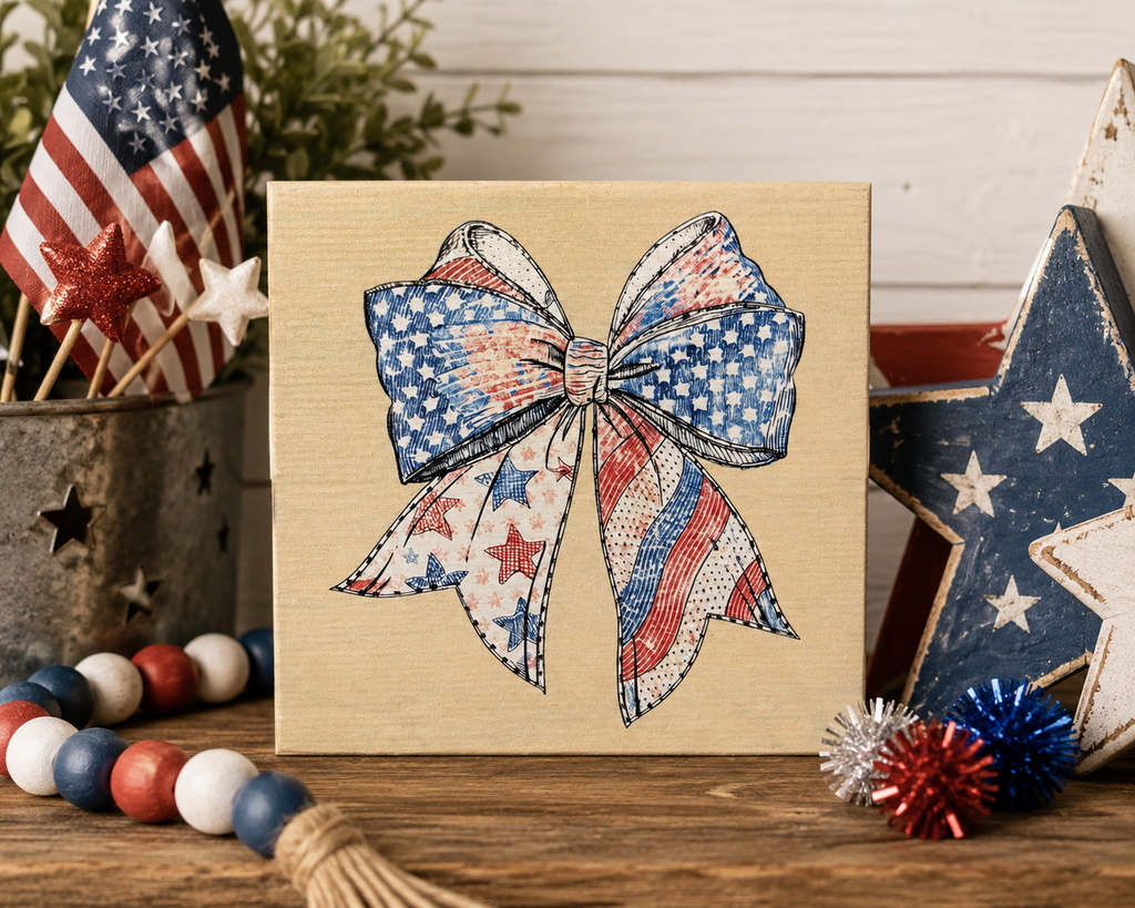 Patriotic Bow Wooden Decor Sign