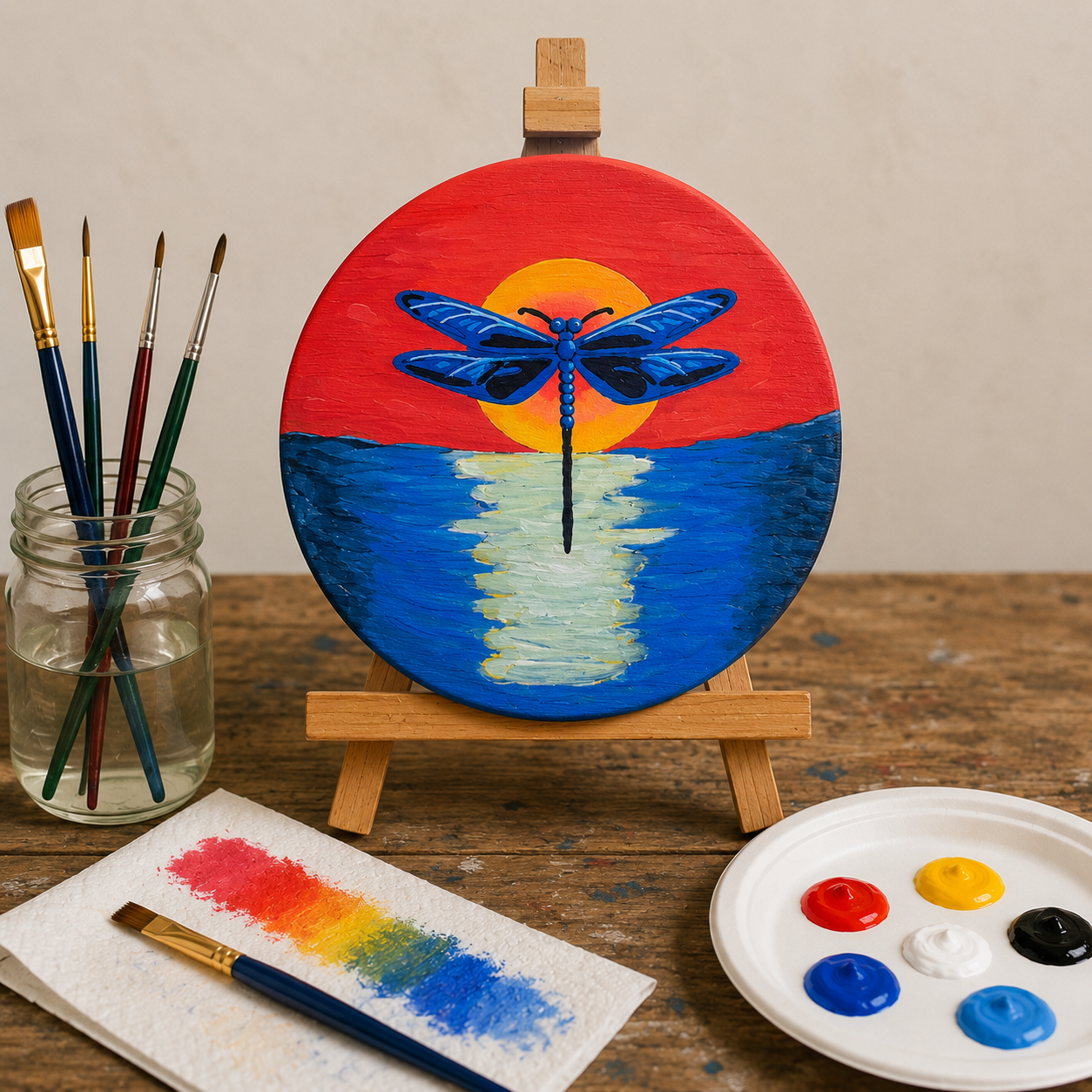 Dragonfly Sunset Wooden Canvas Art Kit