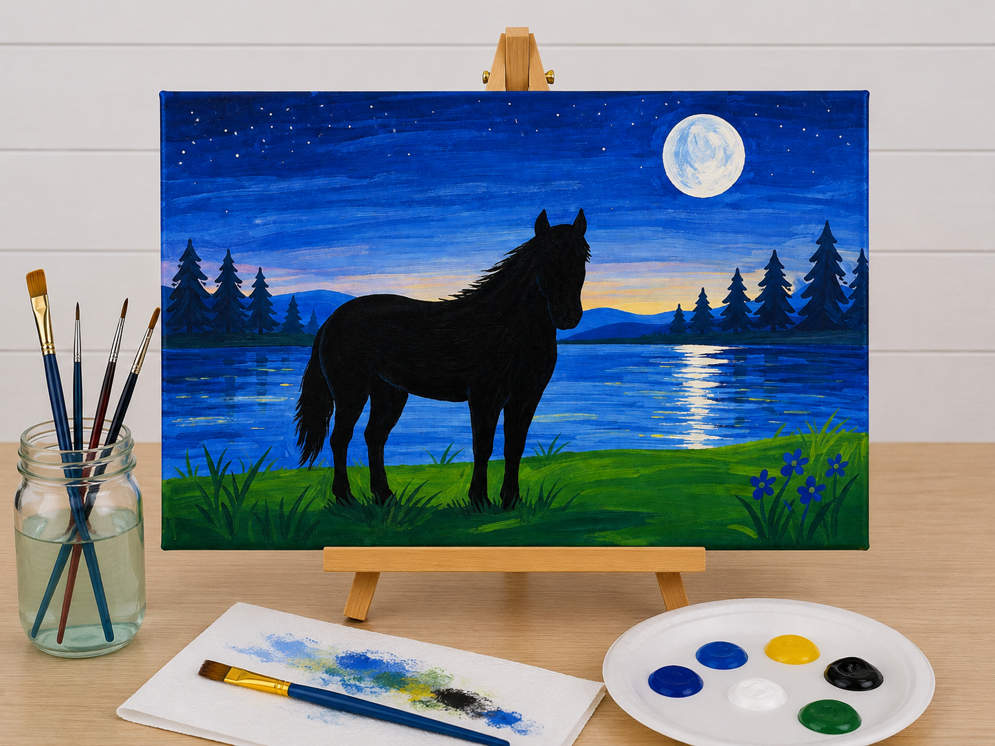 Moonlight Summer Horse Canvas Art Kit