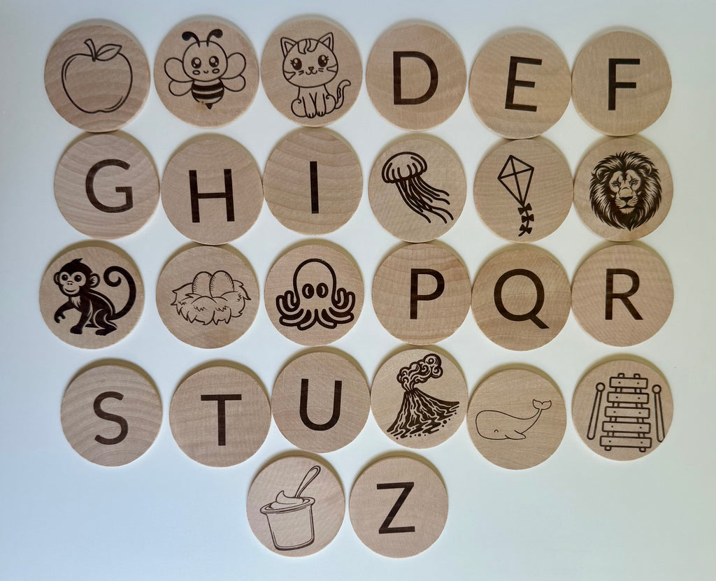 Wooden Alphabet Tiles – Capital Letters & Matching Images