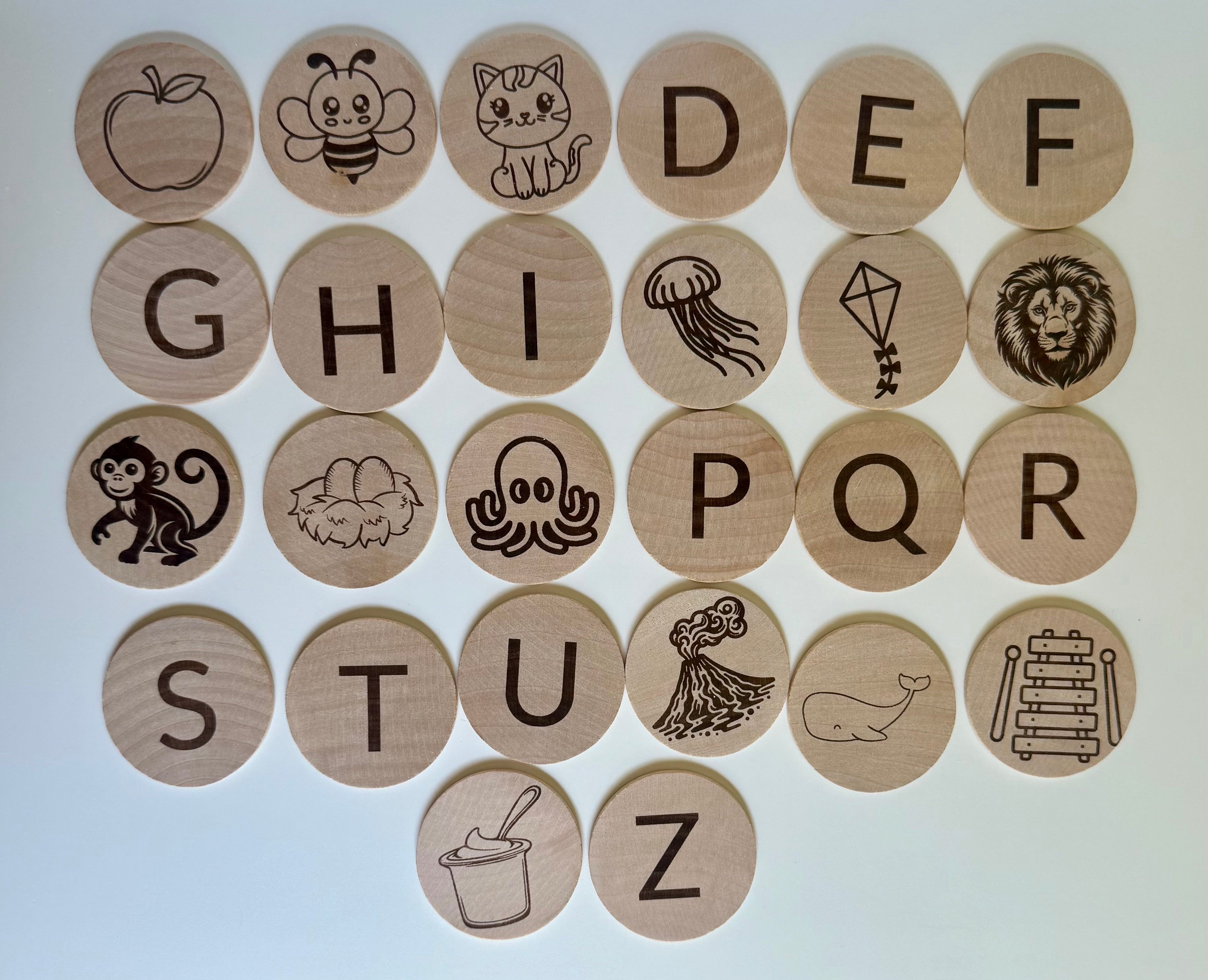 Wooden Alphabet Tiles – Capital Letters & Matching Images