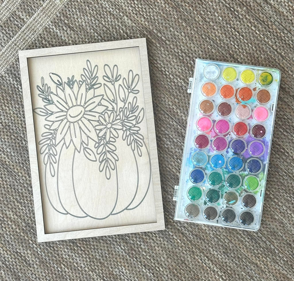 FALL Wooden Canvas Watercolor Flower Art – 9.5" x 12"
