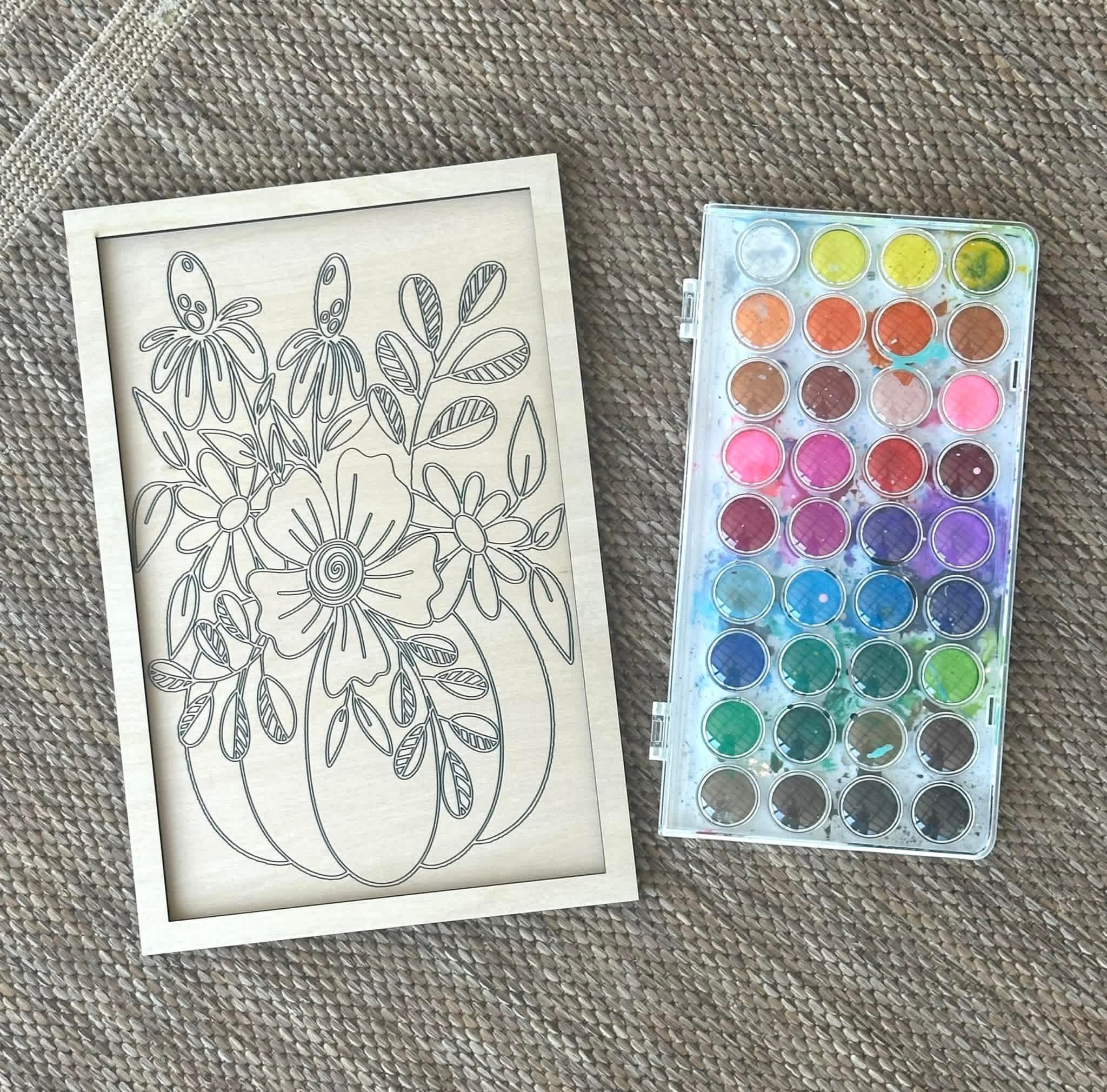 FALL Wooden Canvas Watercolor Flower Art – 9.5" x 12"