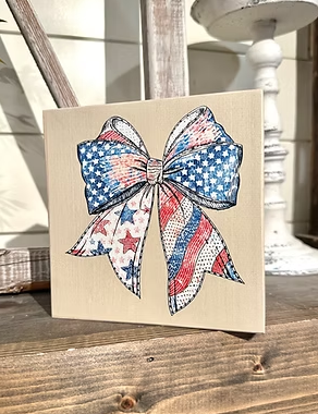 Patriotic Bow Wooden Decor Sign