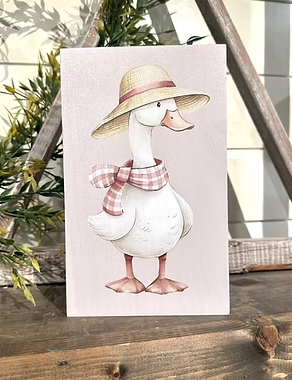 Goose with Sunhat Wooden Block Sign