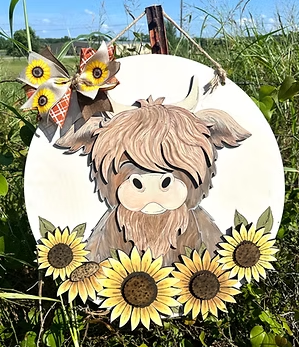 HIGHLAND COW SUNFLOWER DOOR HANGER KIT