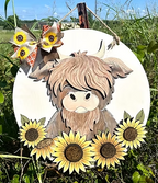 HIGHLAND COW SUNFLOWER DOOR HANGER KIT