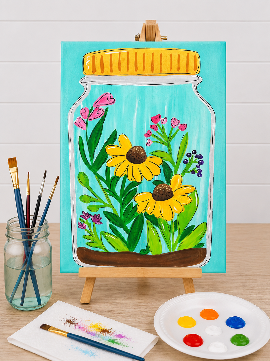 Floral Summer Mason Jar Canvas Art Kit