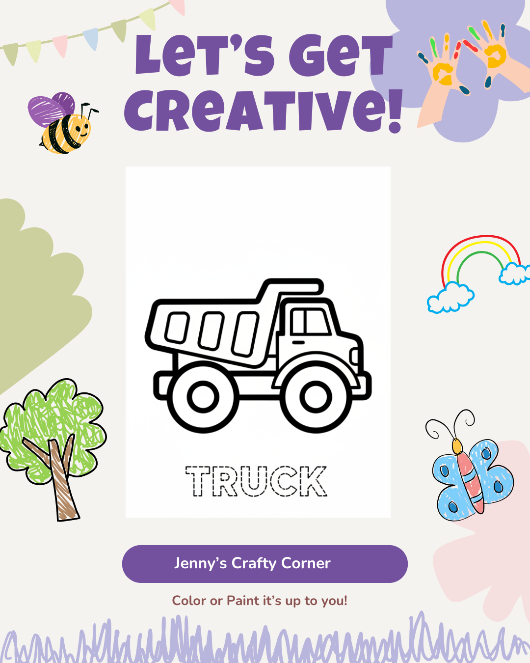Dump Truck 5x7 Kids Canvas Art Kit