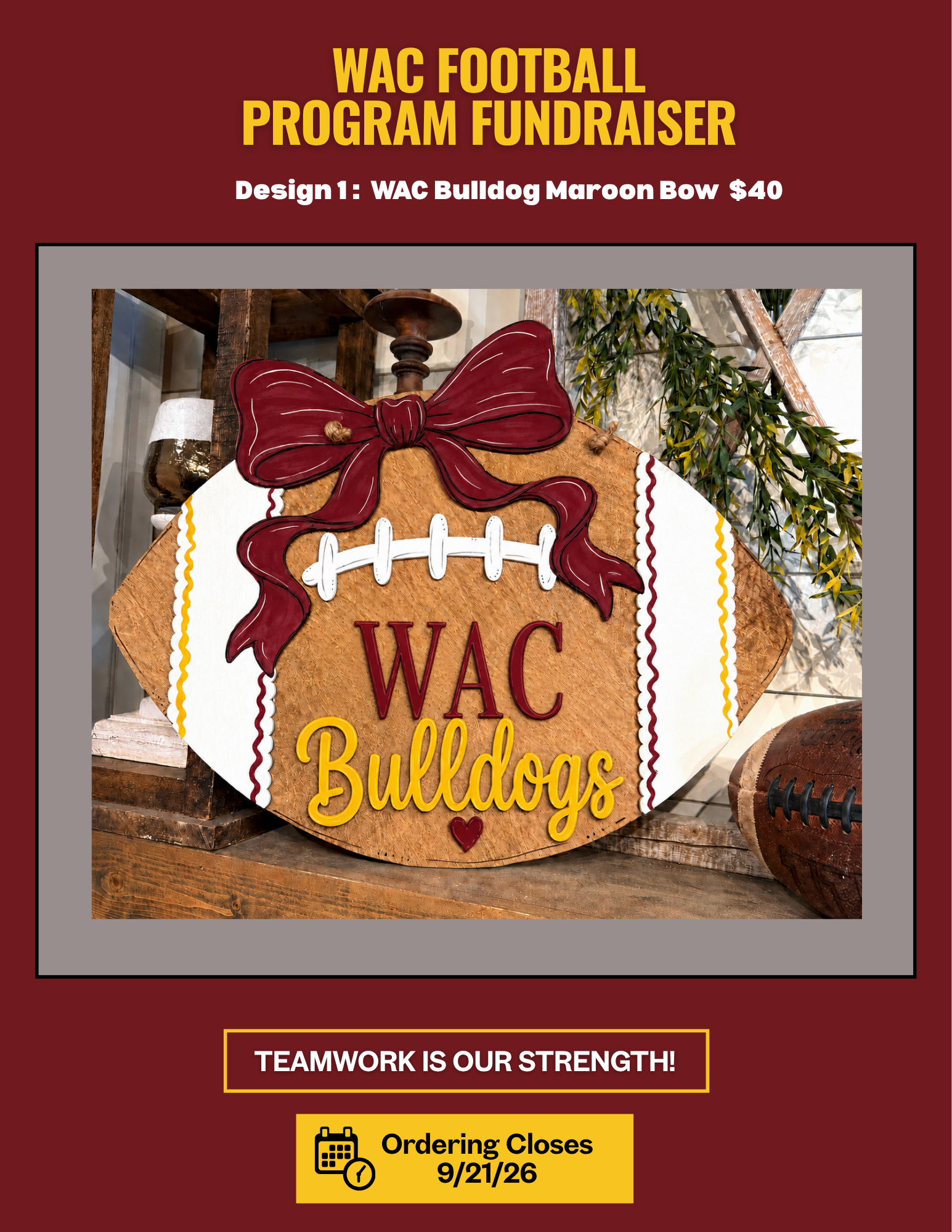 Design 1 :  WAC Bulldog Maroon Bow