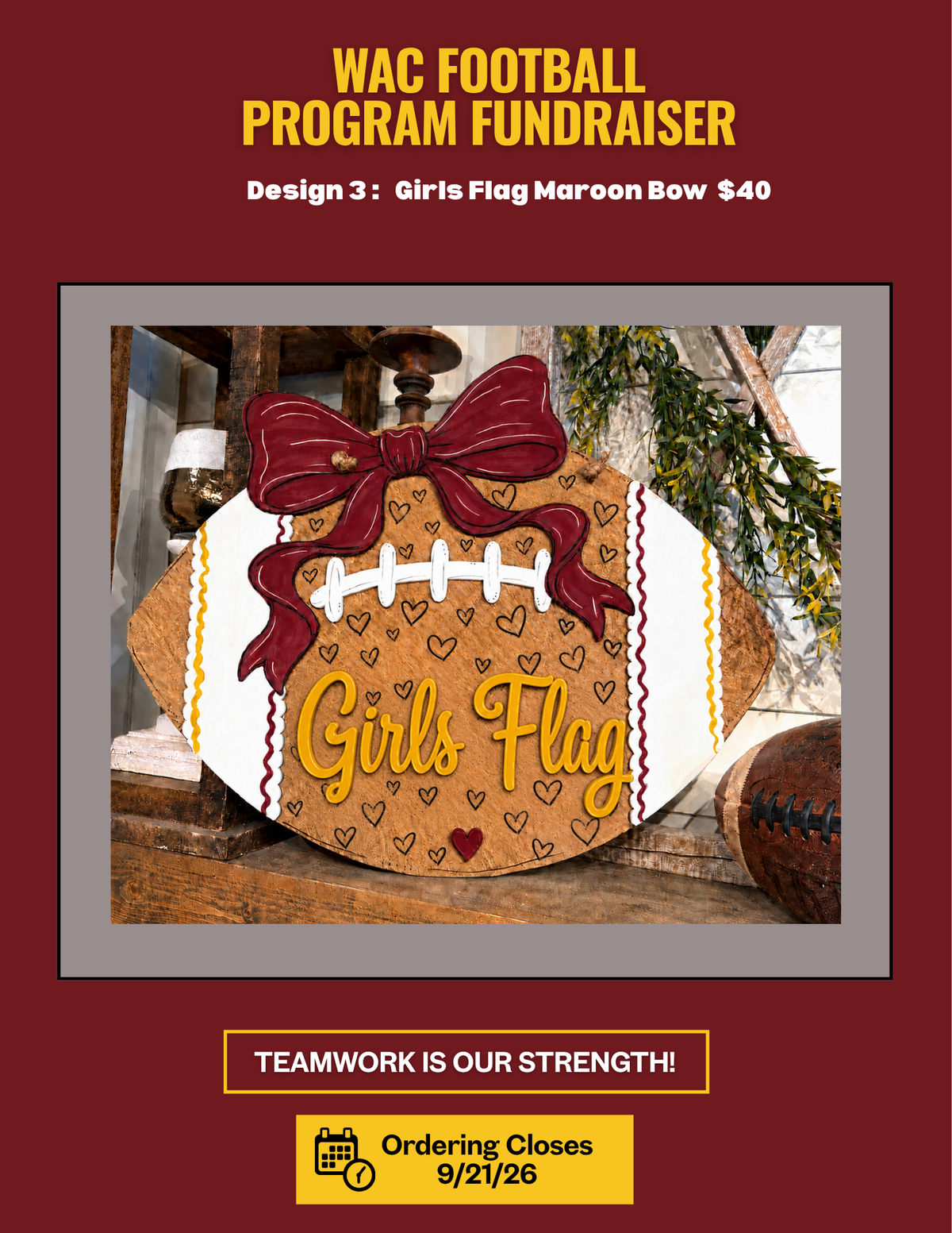 Design 3 :   Girls Flag Maroon Bow  $40