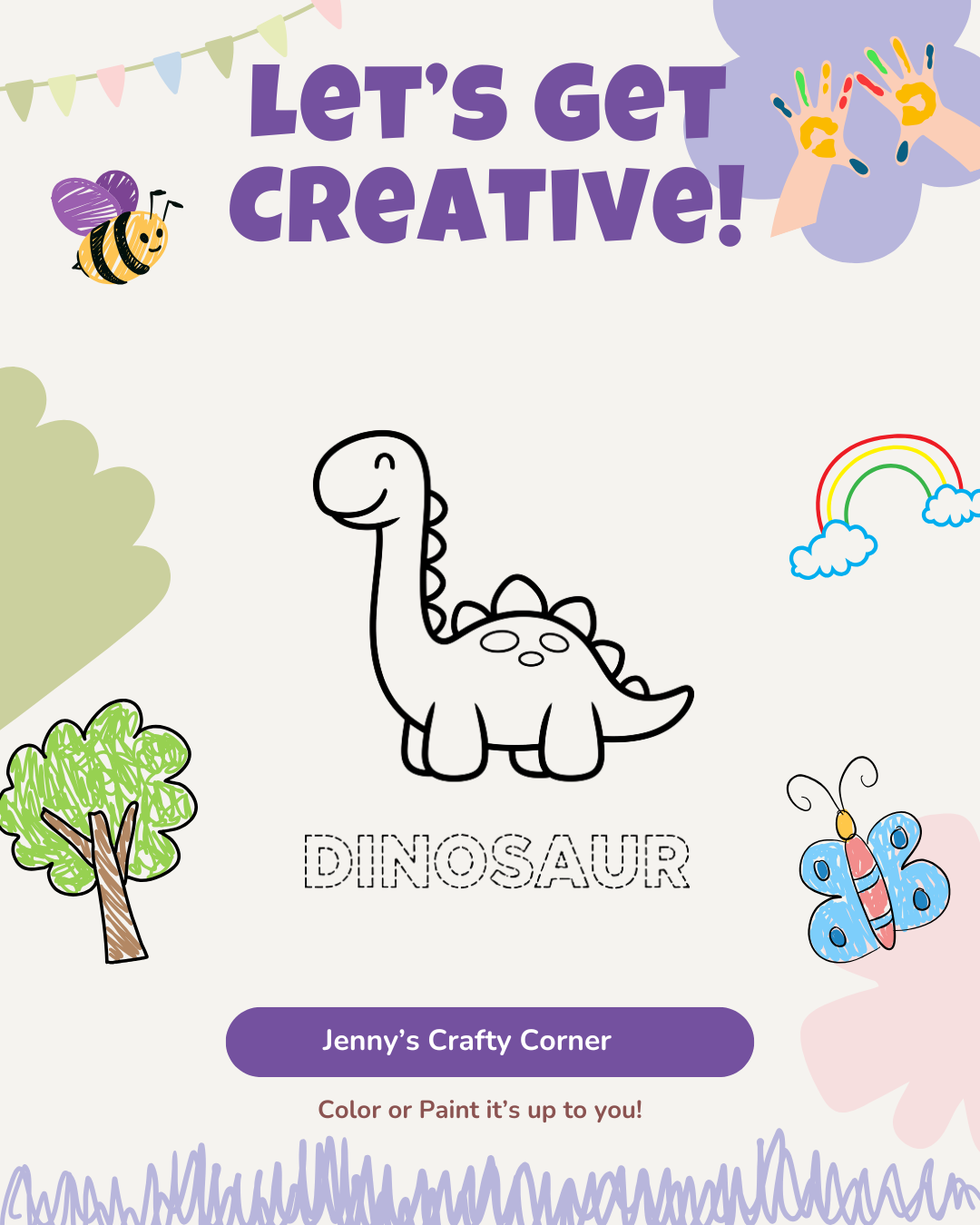 Dinosaur 5x7 Kids Canvas Art Kit