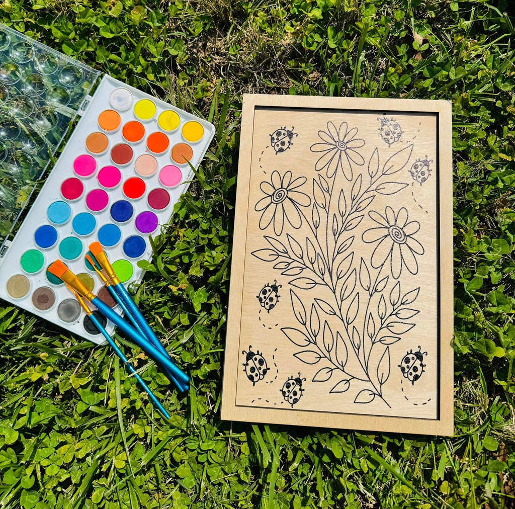 Wooden Canvas Watercolor Flower Art – 9.5" x 12"