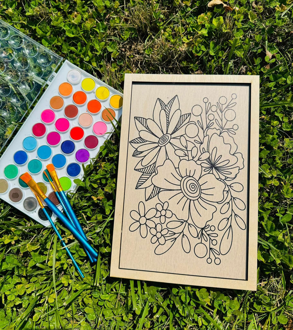 Wooden Canvas Watercolor Flower Art – 9.5" x 12"