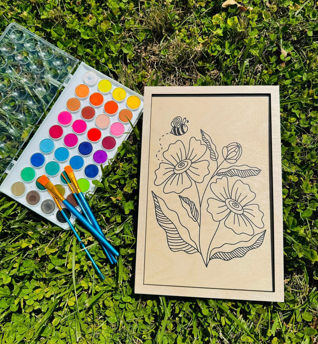 Wooden Canvas Watercolor Flower Art – 9.5" x 12"