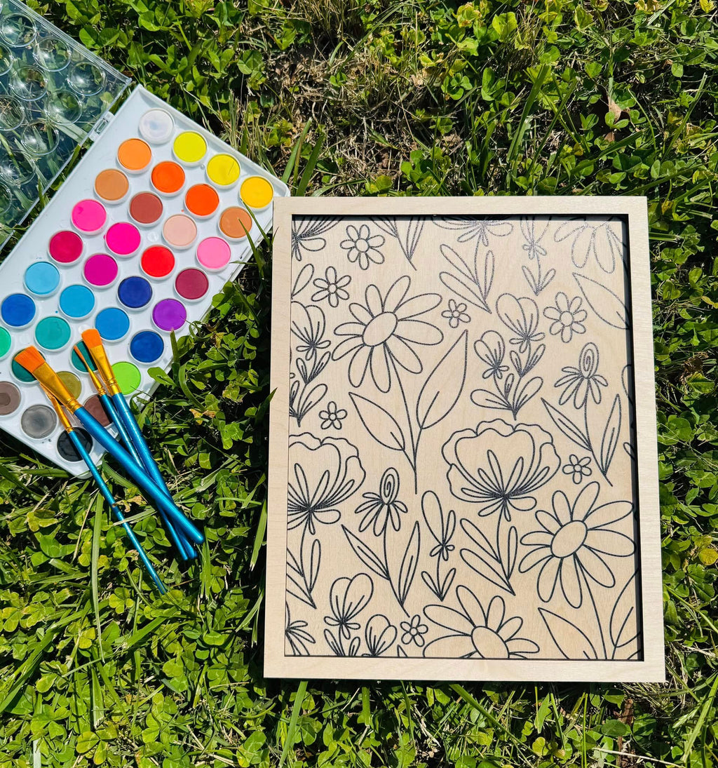 Wooden Canvas Watercolor Flower Art – 9.5" x 12"