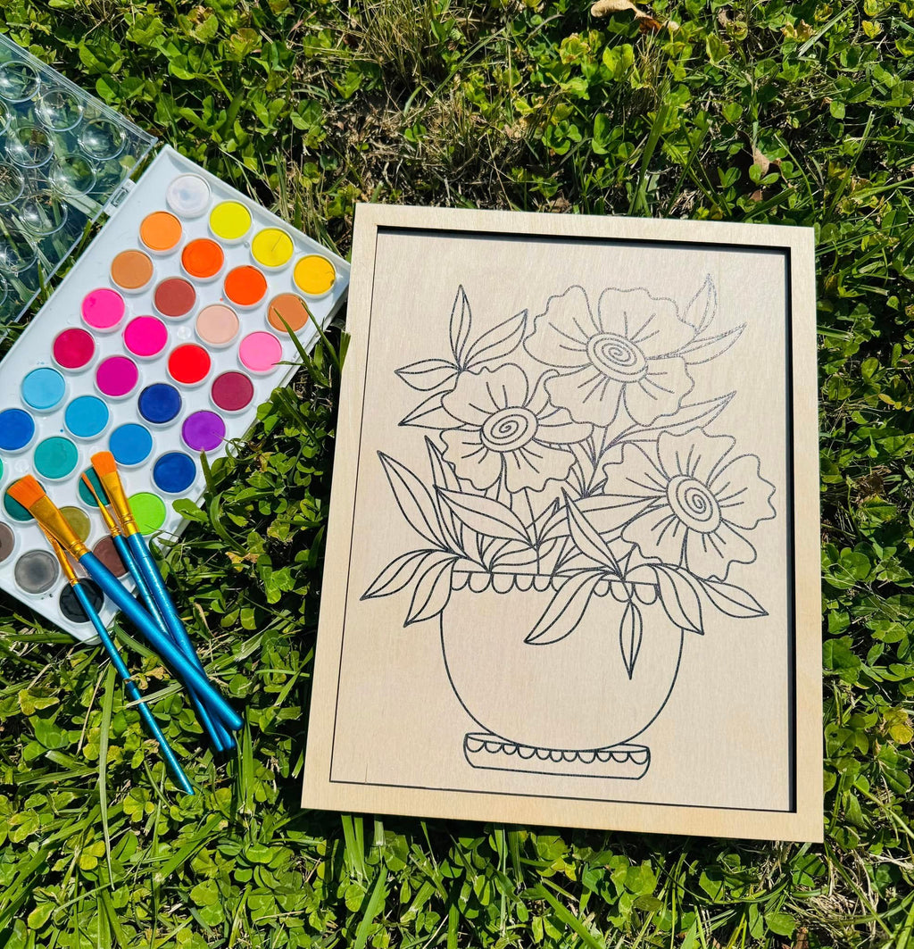 Wooden Canvas Watercolor Flower Art – 9.5" x 12"