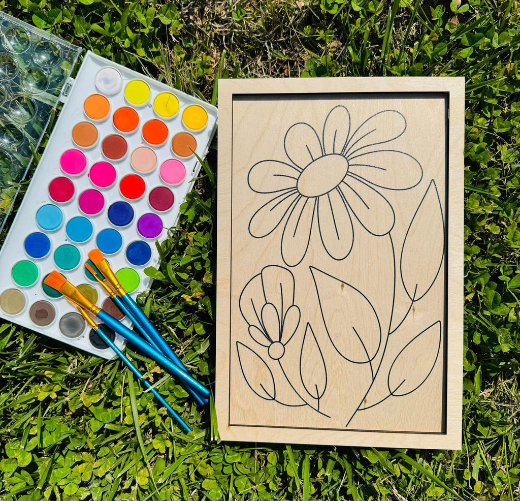 Wooden Canvas Watercolor Flower Art – 9.5" x 12"