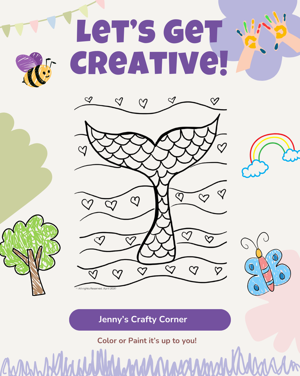Mermaid Tail 5x7 Kids Canvas Art Kit