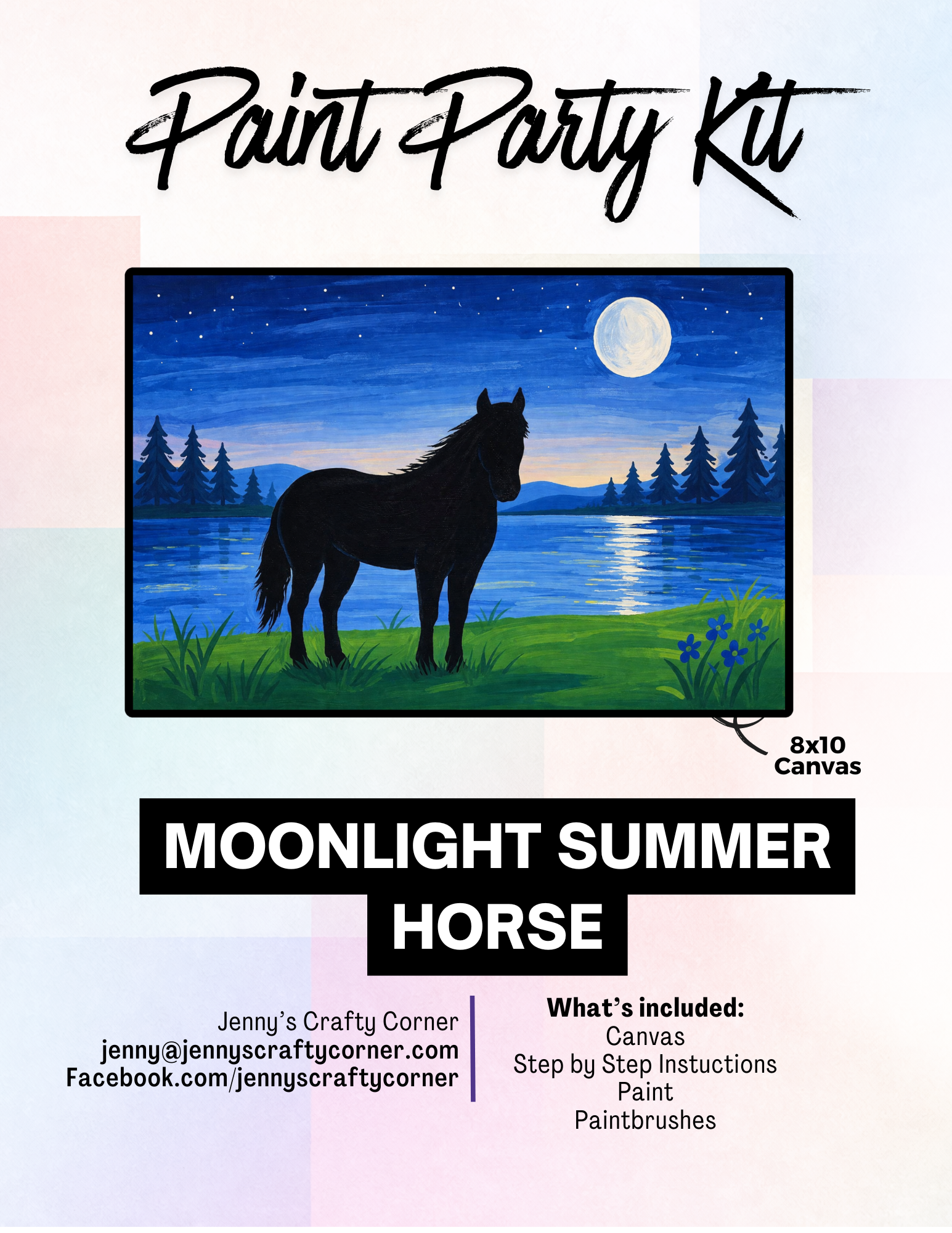 Moonlight Summer Horse Canvas Art Kit