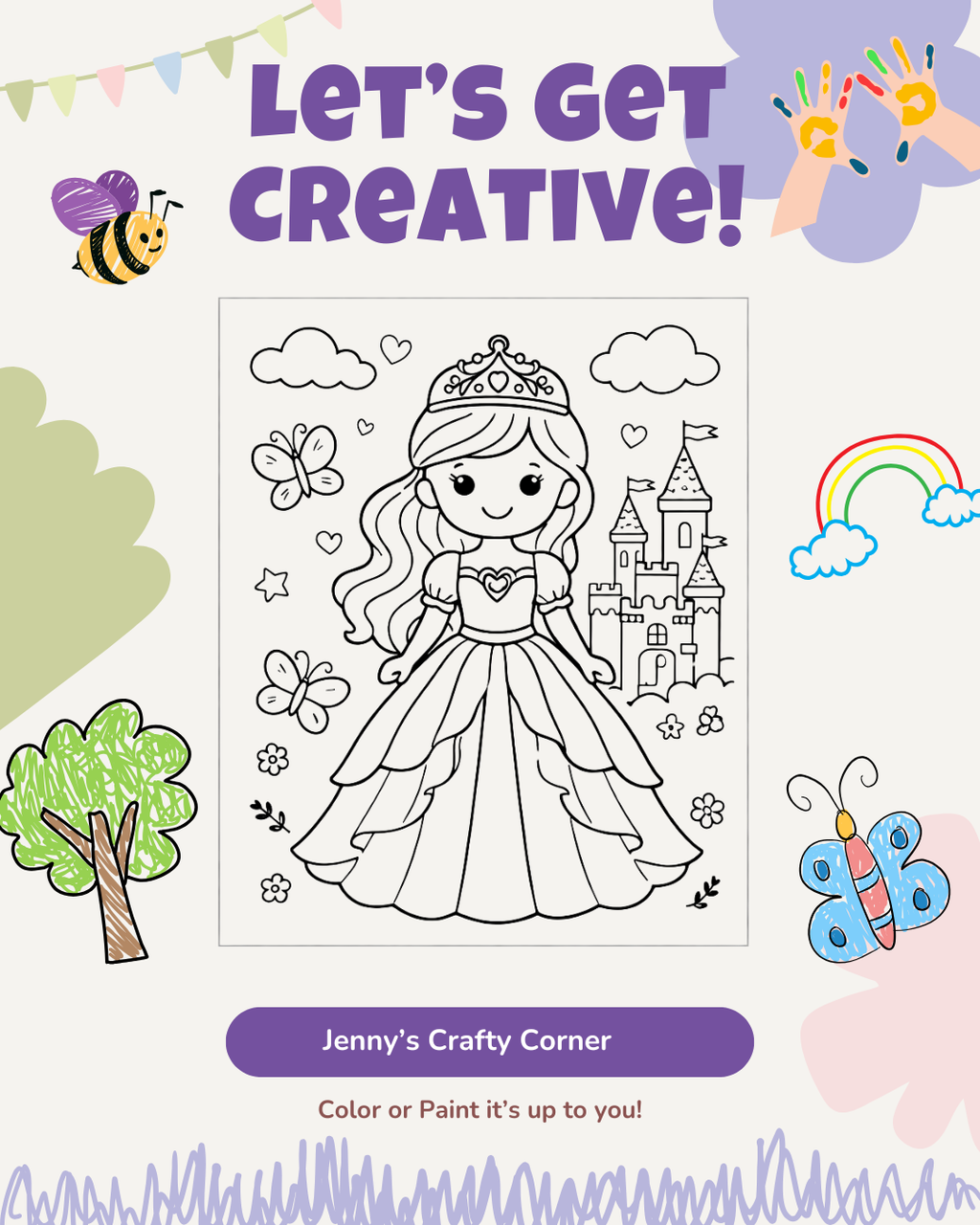 Princess 5x7 Kids Canvas Art Kit