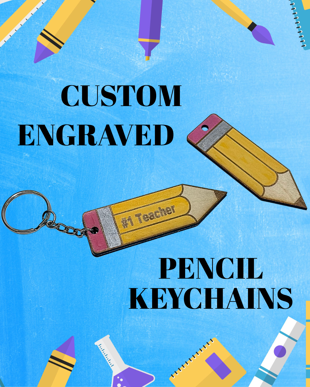 Custom Engraved Pencil-Shaped Keychain