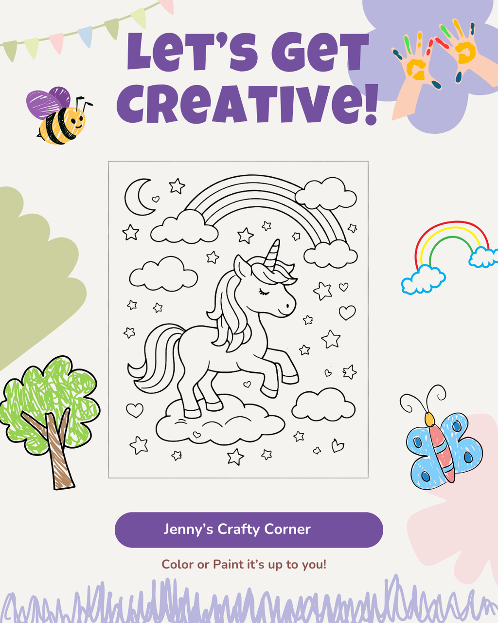 Unicorn 5x7 Kids Canvas Art Kit